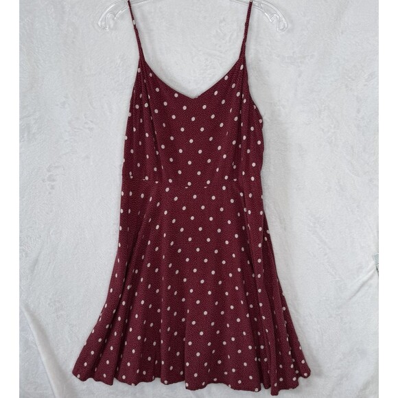 OLD NAVY Size XL Burgundy White Polka Dot Cami Fit & Flare Smocked Back Dress - Picture 4 of 16